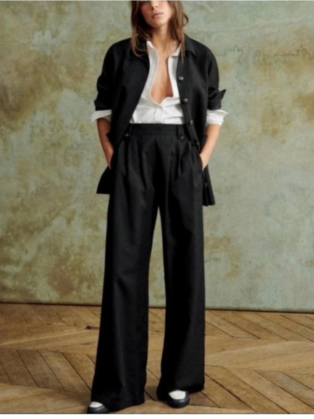 Sezane Loulou trousers // Wide-Leg High-Waist Black Trousers